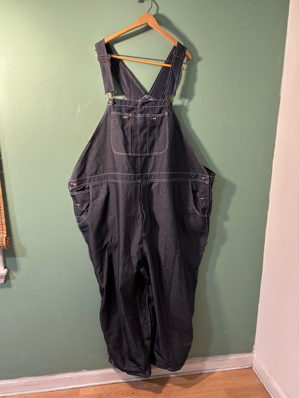 Super Huge Big Vintage 1990’s Dark Denim Overalls 58 Waist